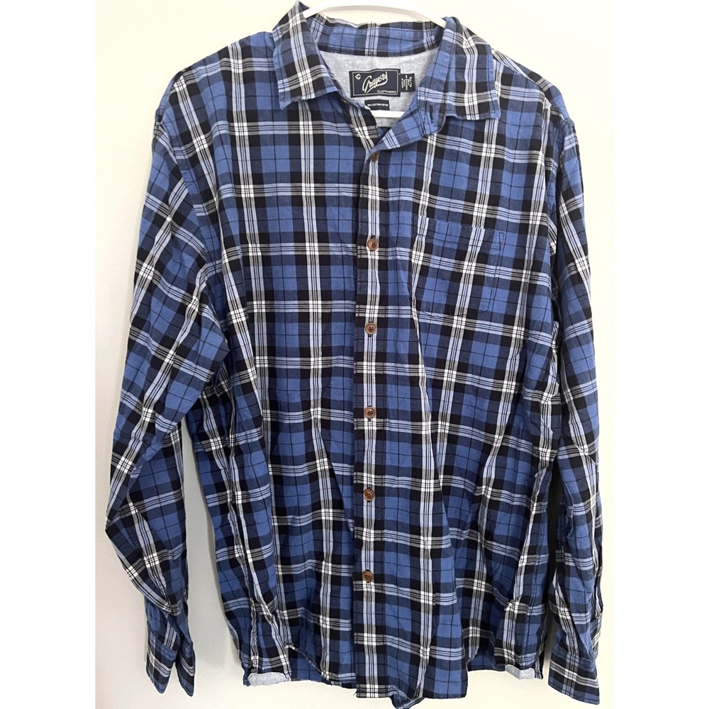 Grayers Shirt Mens XL Blue Black Plaid Cotton Button Up Long Sleeve Casual